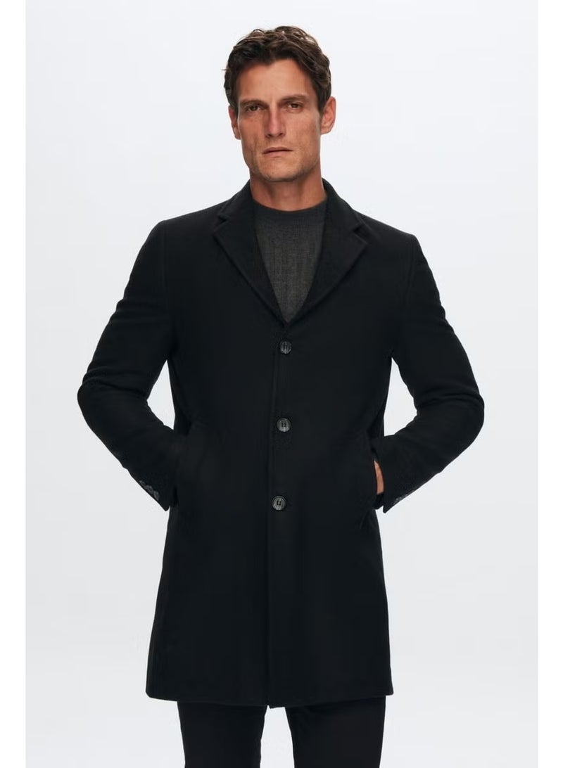D'S DAMAT معطف كشمير أسود بقصة عادية وياقة مونو 5HF08ORT10000 - Image 1